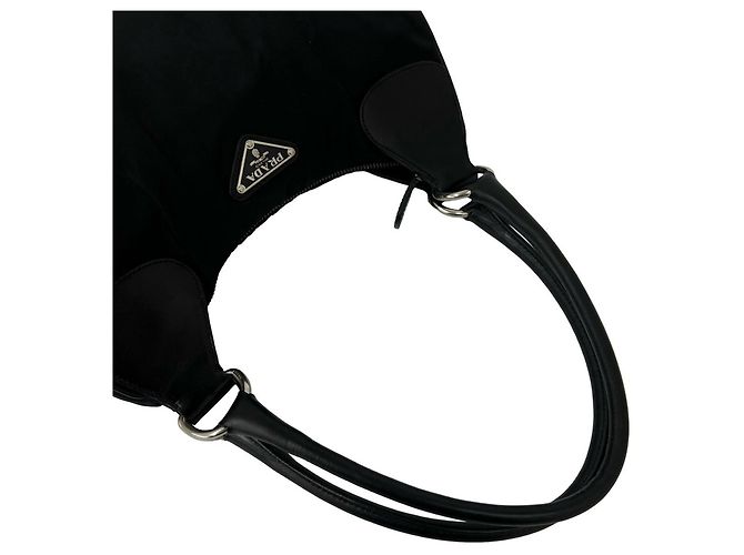 Borsa semi-spalla in nylon Tessuto Pocono e pelle con logo triangolo Prada - vista 3