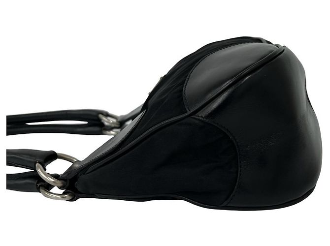 Borsa semi-spalla in nylon Tessuto Pocono e pelle con logo triangolo Prada - vista 4