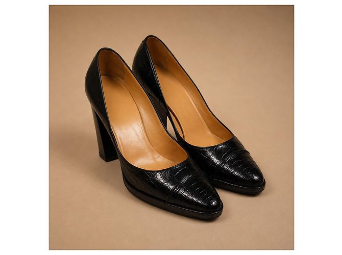 Hermès Décolleté in pelle di coccodrillo nera - vista 2