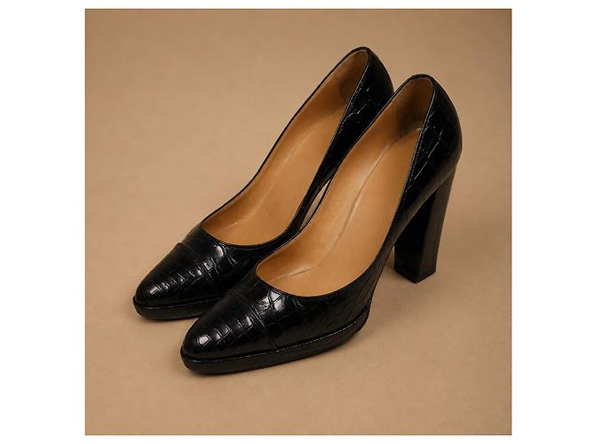 Hermès Décolleté in pelle di coccodrillo nera - vista 4