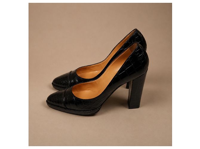 Hermès Décolleté in pelle di coccodrillo nera - vista 5