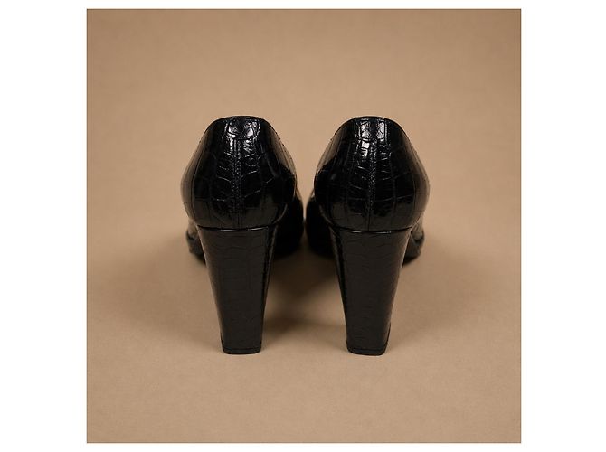 Hermès Décolleté in pelle di coccodrillo nera - vista 7