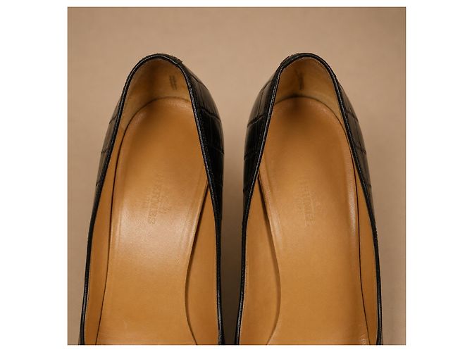 Hermès Décolleté in pelle di coccodrillo nera - vista 9
