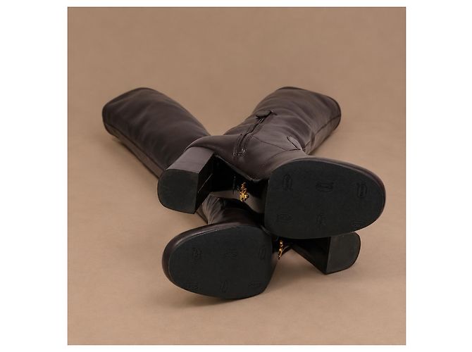 Botas altas Prada de cuero marrón para mujer - vista 12