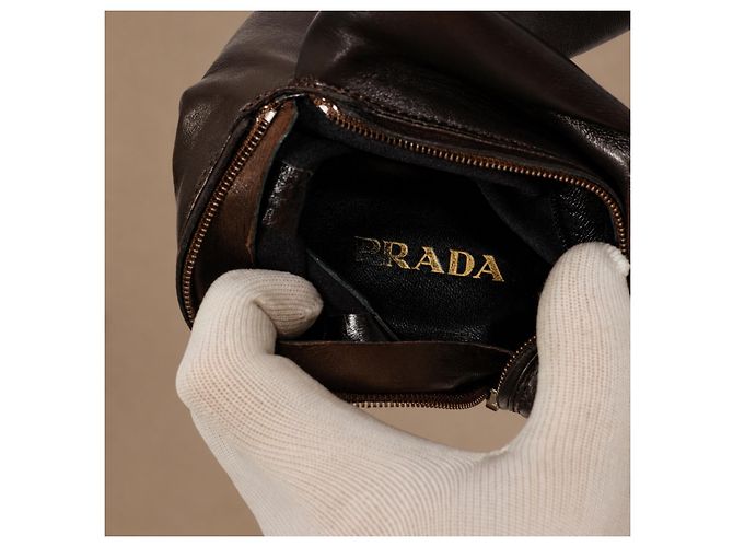 Botas altas Prada de cuero marrón para mujer - vista 17