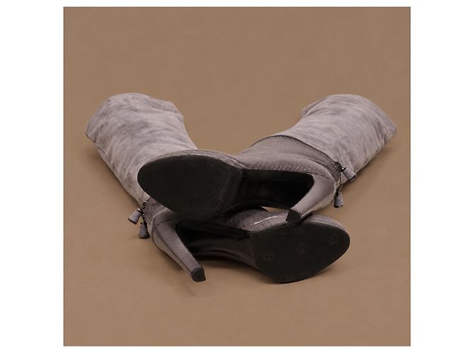 Bottes hautes Sergio Rossi en daim gris et cuir de python - vue 15