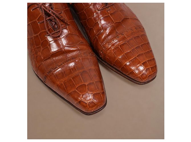 Zilli Scarpe Oxford in pelle di coccodrillo marrone - vista 10