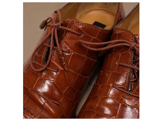 Zilli Scarpe Oxford in pelle di coccodrillo marrone - vista 12
