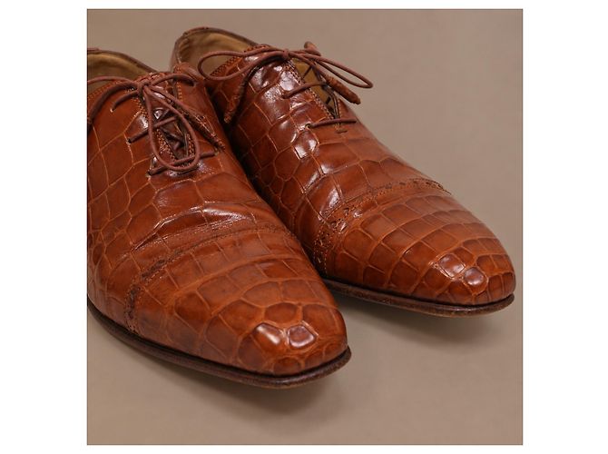 Zilli Scarpe Oxford in pelle di coccodrillo marrone - vista 14