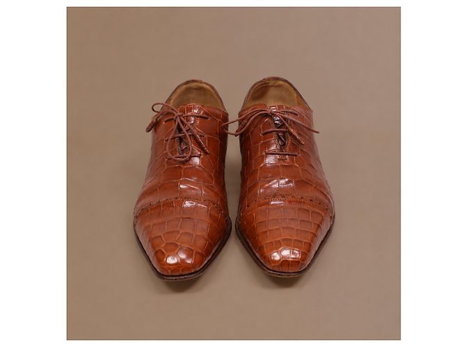 Zilli Scarpe Oxford in pelle di coccodrillo marrone - vista 2