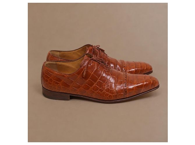 Zilli Scarpe Oxford in pelle di coccodrillo marrone - vista 3