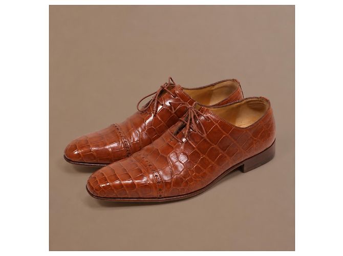 Zilli Scarpe Oxford in pelle di coccodrillo marrone - vista 4