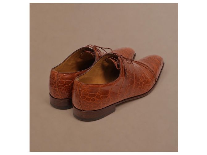Zilli Scarpe Oxford in pelle di coccodrillo marrone - vista 5