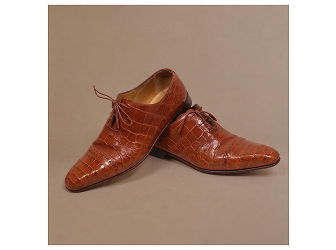 Zilli Scarpe Oxford in pelle di coccodrillo marrone - vista 7