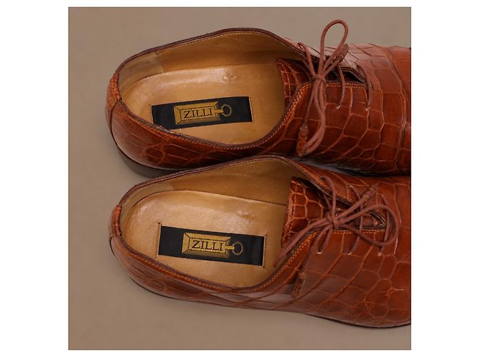 Zilli Scarpe Oxford in pelle di coccodrillo marrone - vista 8