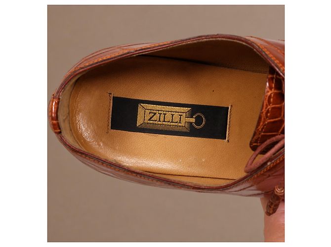 Zilli Scarpe Oxford in pelle di coccodrillo marrone - vista 9