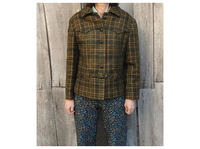 Autre Marque Hellmich Green and Orange Checked Wool Jacket - view 2