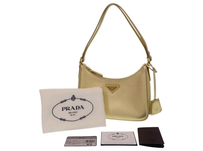 Borsa a tracolla Prada in pelle Saffiano oro - vista 2
