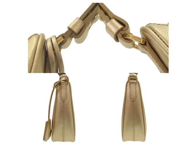 Borsa a tracolla Prada in pelle Saffiano oro - vista 7
