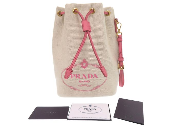 Borsa a sacco Prada in tela beige e rosa - vista 2