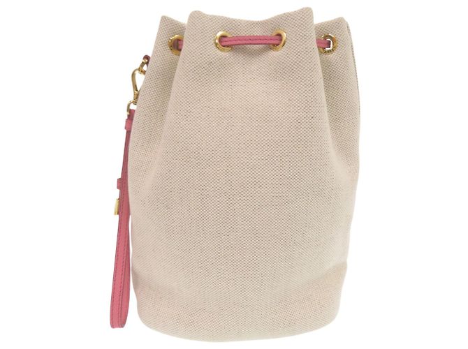 Borsa a sacco Prada in tela beige e rosa - vista 3