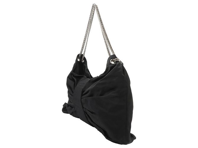 Borsa a tracolla Chanel 2.55 con catena a nastro in raso nero - vista 3