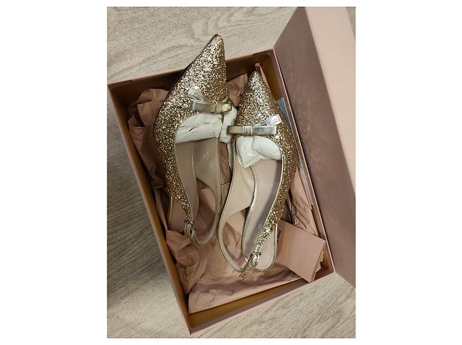 Miu Miu Décolleté Slingback Kitten Heels Glitter Pyrite Oro - vista 2