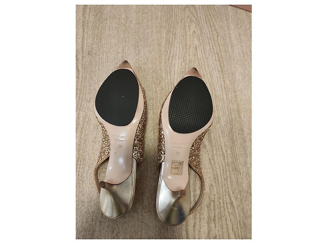 Miu Miu Décolleté Slingback Kitten Heels Glitter Pyrite Oro - vista 4