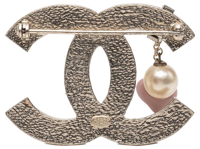 Spilla Chanel Gold CC placcata oro smalto e perle sintetiche - vista 2