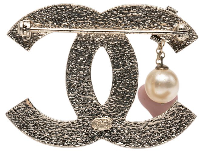 Spilla Chanel Gold CC placcata oro smalto e perle sintetiche - vista 3