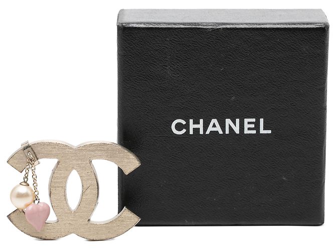 Spilla Chanel Gold CC placcata oro smalto e perle sintetiche - vista 4