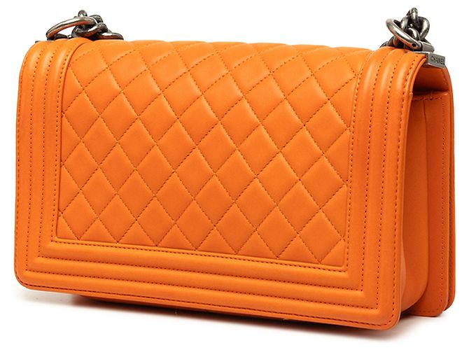 Chanel Orange Old Medium Quilted Lambskin Boy Flap - vista 2