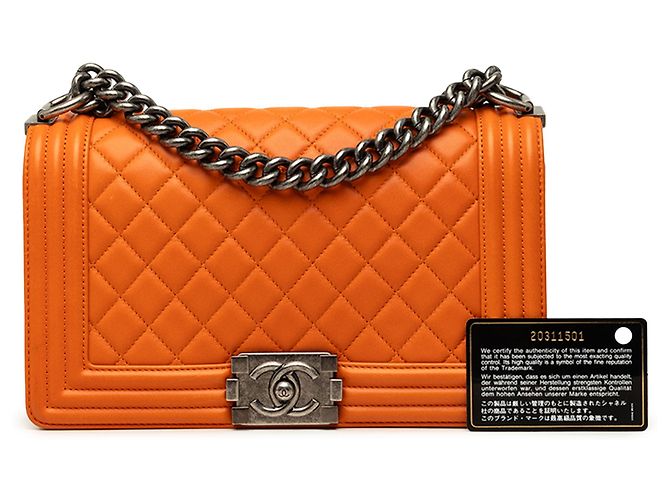 Chanel Orange Old Medium Quilted Lambskin Boy Flap - vista 7