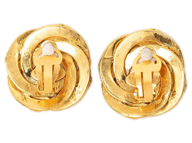 Orecchini a clip Chanel Gold CC placcati oro con perle finte - vista 2