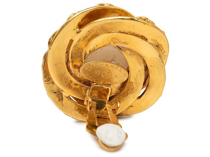 Orecchini a clip Chanel Gold CC placcati oro con perle finte - vista 3
