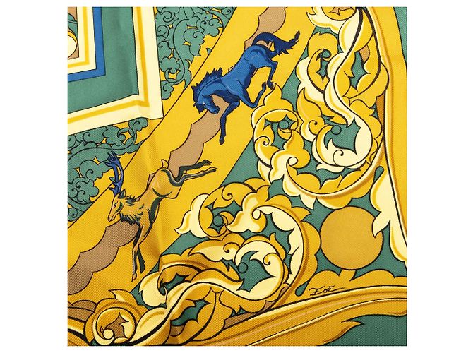 Foulard di seta Hermès Green Animaux Solaires 90 - vista 3