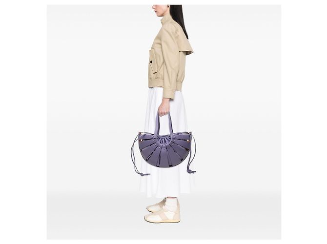 Bottega Veneta Borsa The Shell Medium in pelle di vitello viola - vista 7