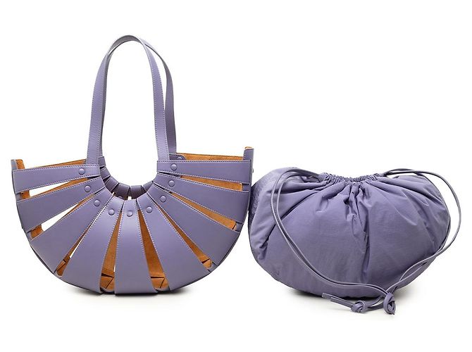Bottega Veneta Borsa The Shell Medium in pelle di vitello viola - vista 8