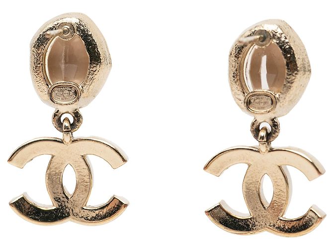 Orecchini Chanel Gold CC placcati oro con cristalli e perle sintetiche, chiusura a farfalla - vista 3
