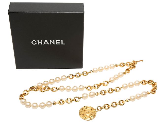 Chanel Gold CC vergoldeter Kettengürtel mit Kunstperlen - Ansicht 4
