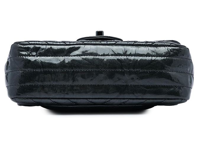 Chanel Black Mini Rectangular Classic Chevron Crumpled Patent So Black Single Flap - vista 3