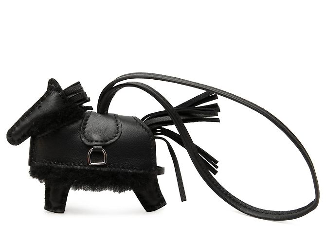 Hermès Rodeo Robeo Plush Charm PM in pelle di agnello Milo nera e lana merino - vista 2