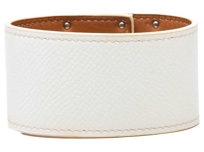 Bracciale rigido Kelly Dog Hermès in Epsom bianco e palladio - vista 3