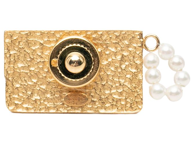Spilla Chanel Gold CC placcata oro Choco Bar in smalto e perle sintetiche - vista 2