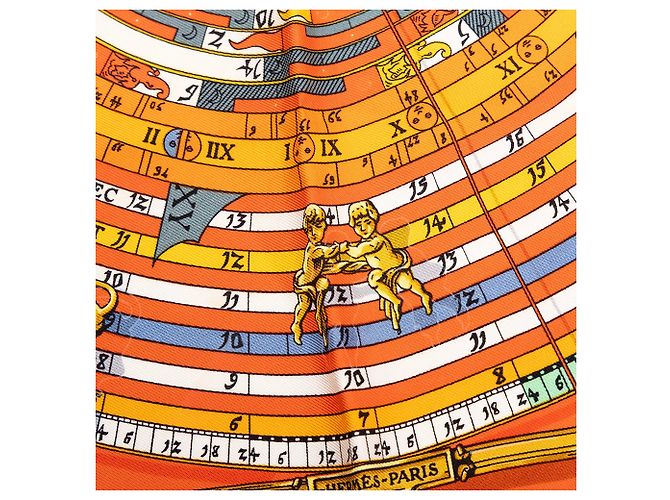 Foulard di seta Hermès Orange Dies et Hore 45 - vista 3