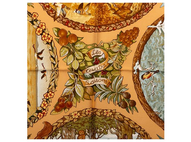 Foulard di seta Hermès Brown Les Quatre Saisons 90 - vista 2