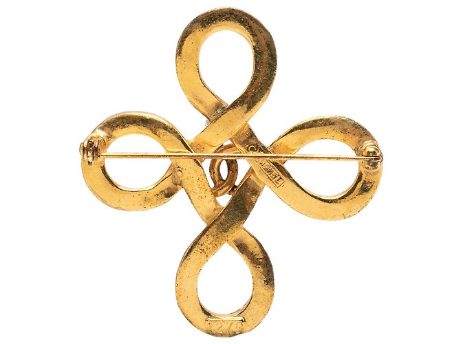 Spilla a nodo infinito Chanel Gold CC placcata in oro - vista 2