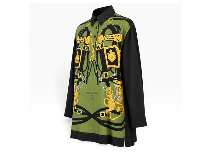Hermès Blusa Brides de Gala Seda y Algodón Verde Negro - vista 2