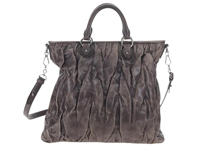 Miu Miu Hand Bag Leather 2way Gray Silver - vista 13