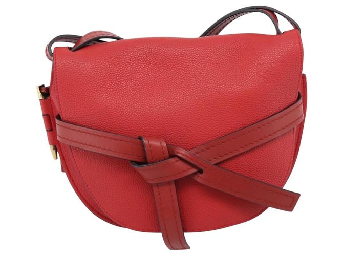 LOEWE Gate Bag Schultertasche Leder Rot Gold - Ansicht 13